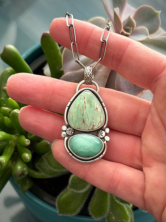 Australian Variscite + Desert Bloom Variscite Color Totem Pendant v2