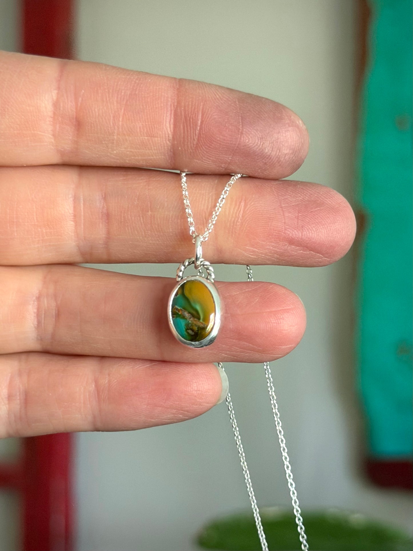 Little Royston Royal Blue Turquoise Necklace in Yellow Ochre + Teal