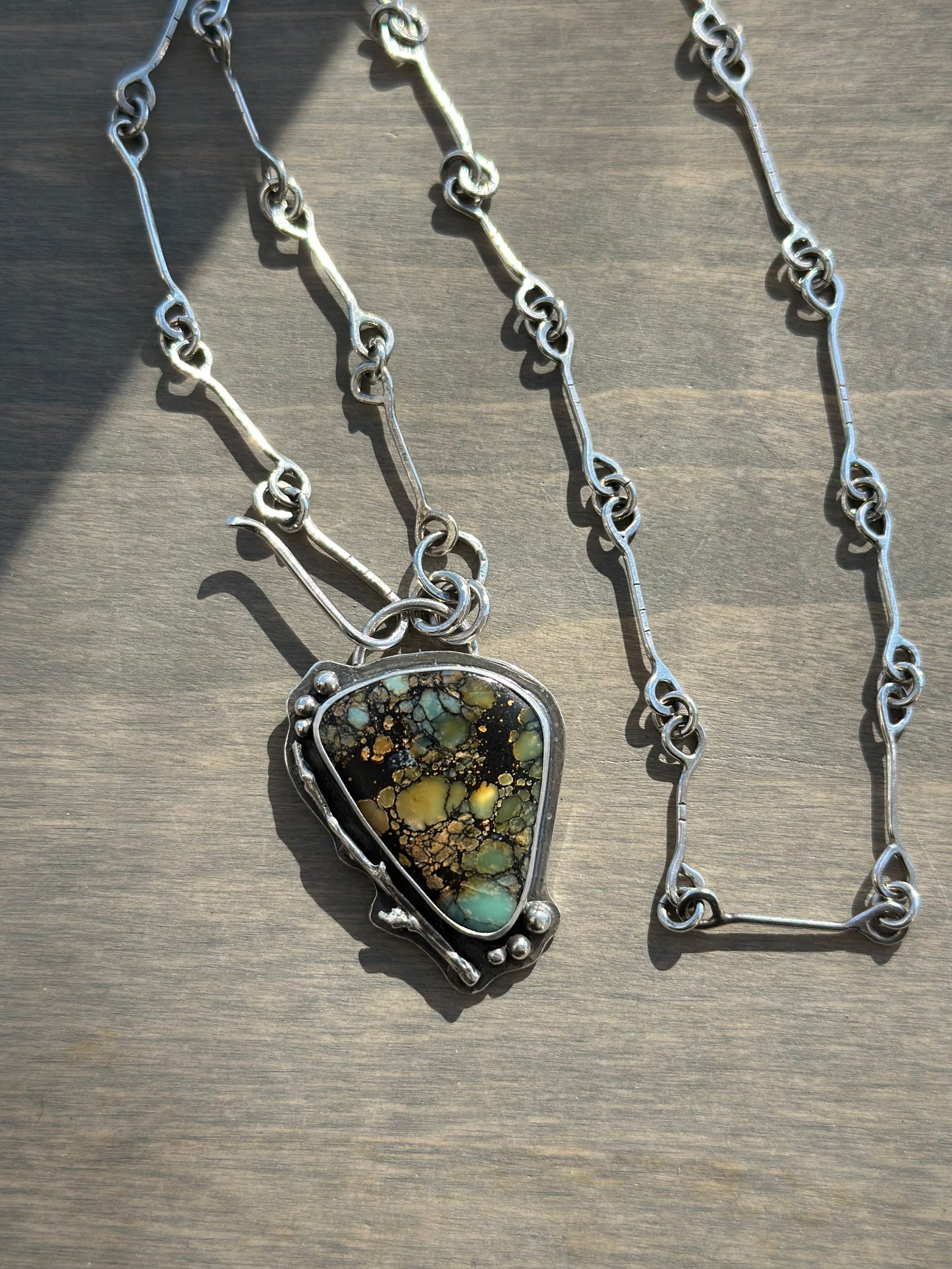 High Grade New Lander Variscite Polychrome Pendant with Handmade Chain