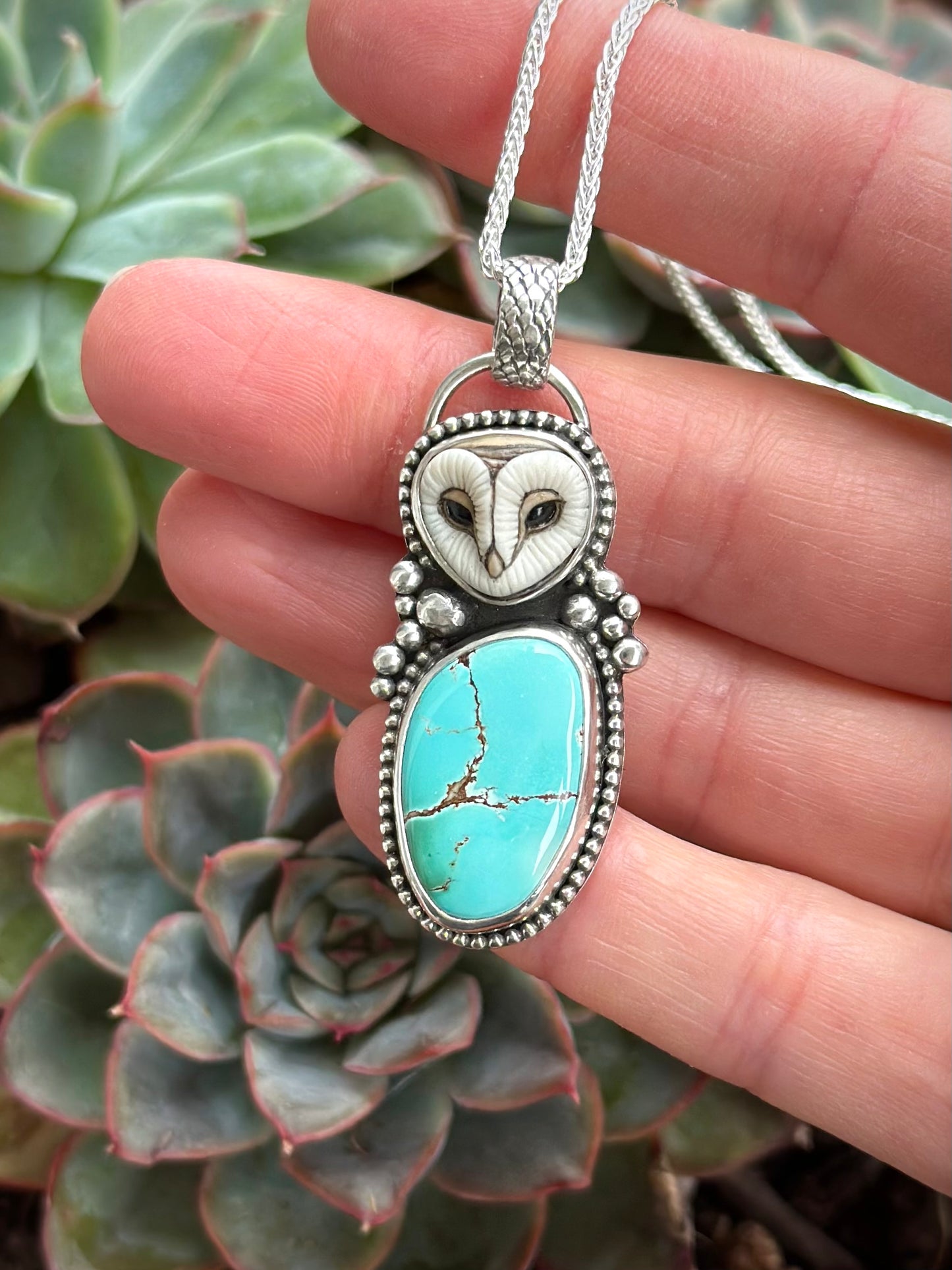 Royston Turquoise + Laura Mears Owl Face Pendant