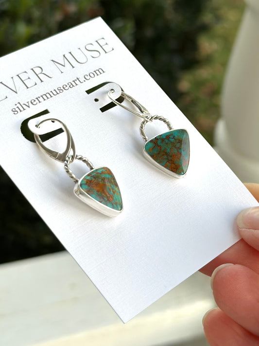 Rising Phoenix Turquoise Trillion Leverback Earrings