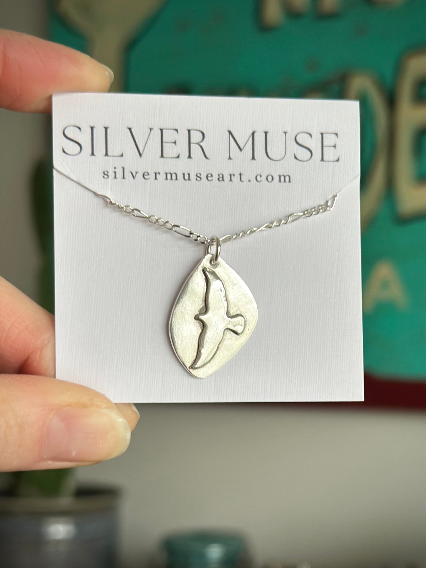 Fine Silver Flying Eagle Necklace