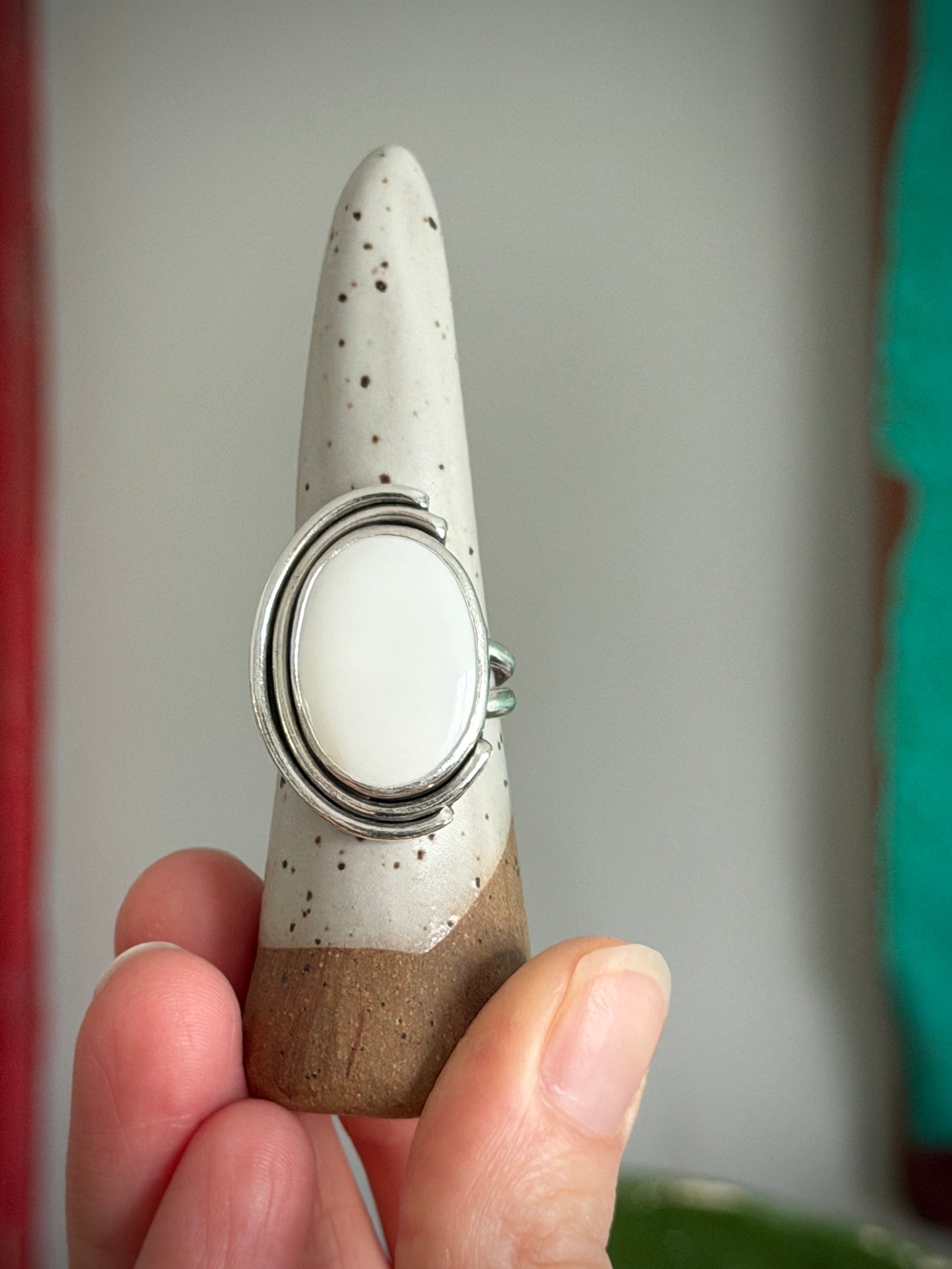 White Buffalo Art Deco Ring size 9.5