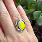 Yellow Rosarita Slag Glass Ring Gothic Vibes in size 6.75