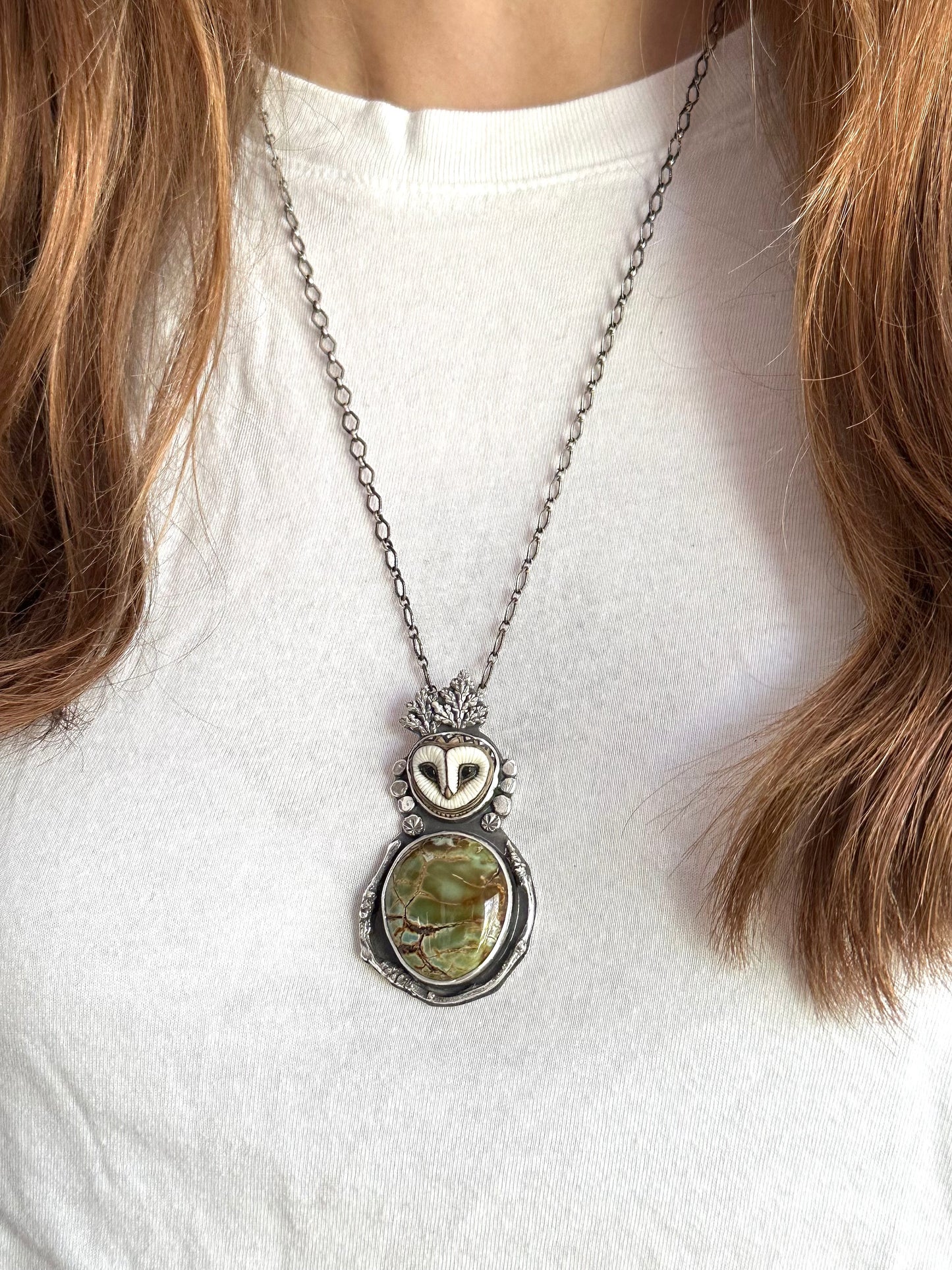 Desert Bloom Variscite Laura Mears Owl Pendant Necklace