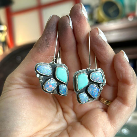 Coober Pedy Opal + Emerald Valley Turquoise Earrings v3
