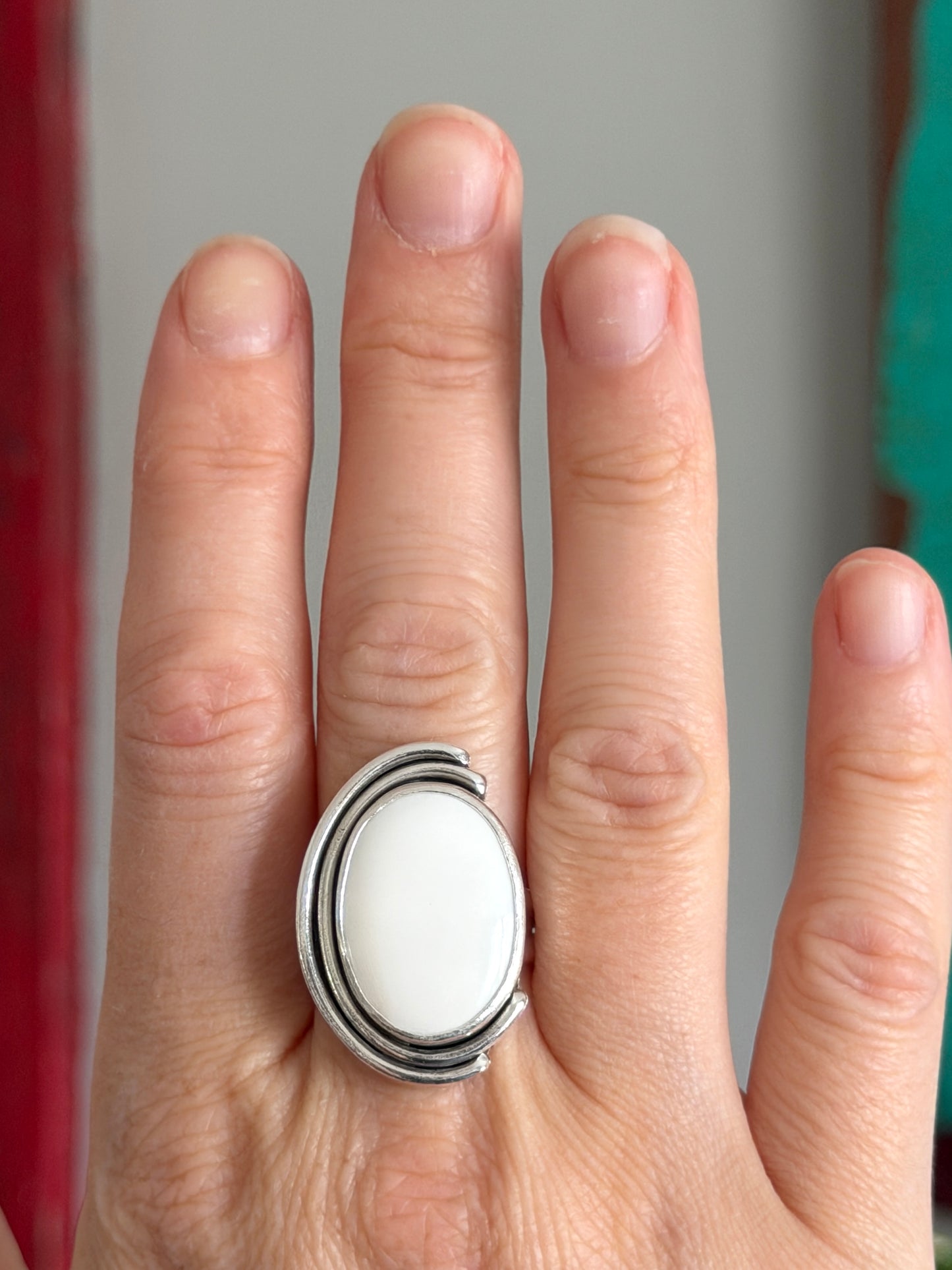White Buffalo Art Deco Ring size 9.5