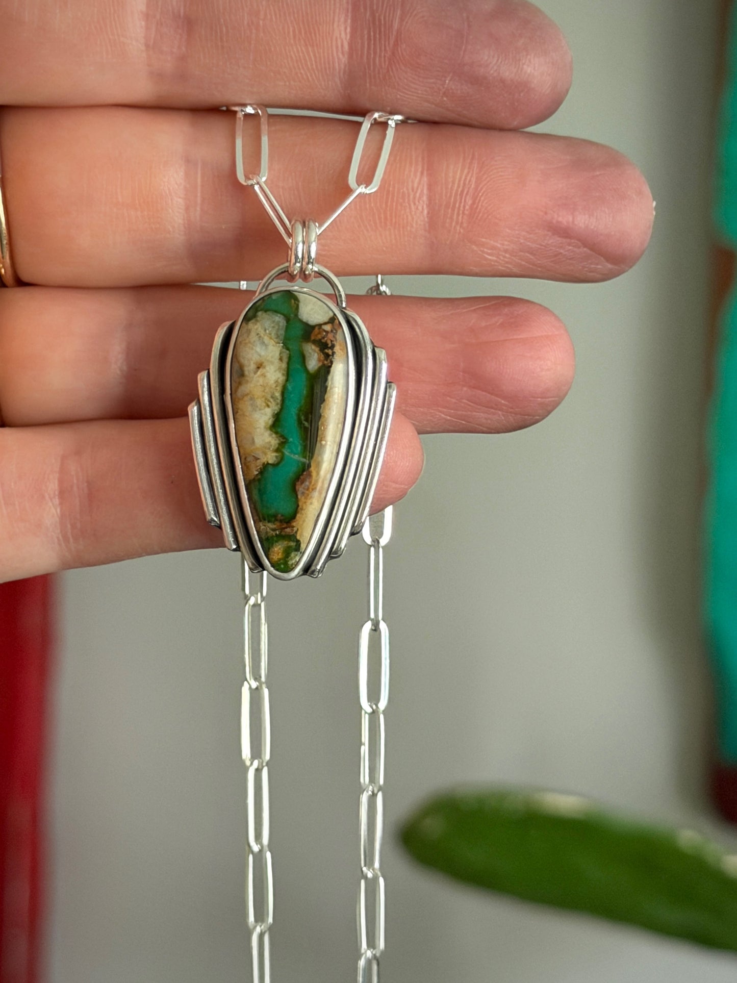Royston Ribbon Turquoise Art Deco Pendant v2
