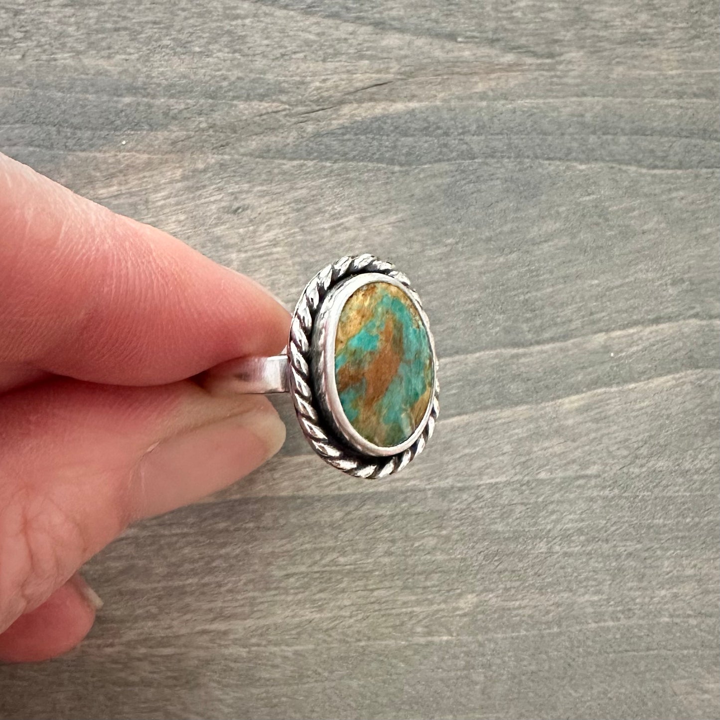 Rising Phoenix Turquoise Braided Ring size 6-3/4 to 7