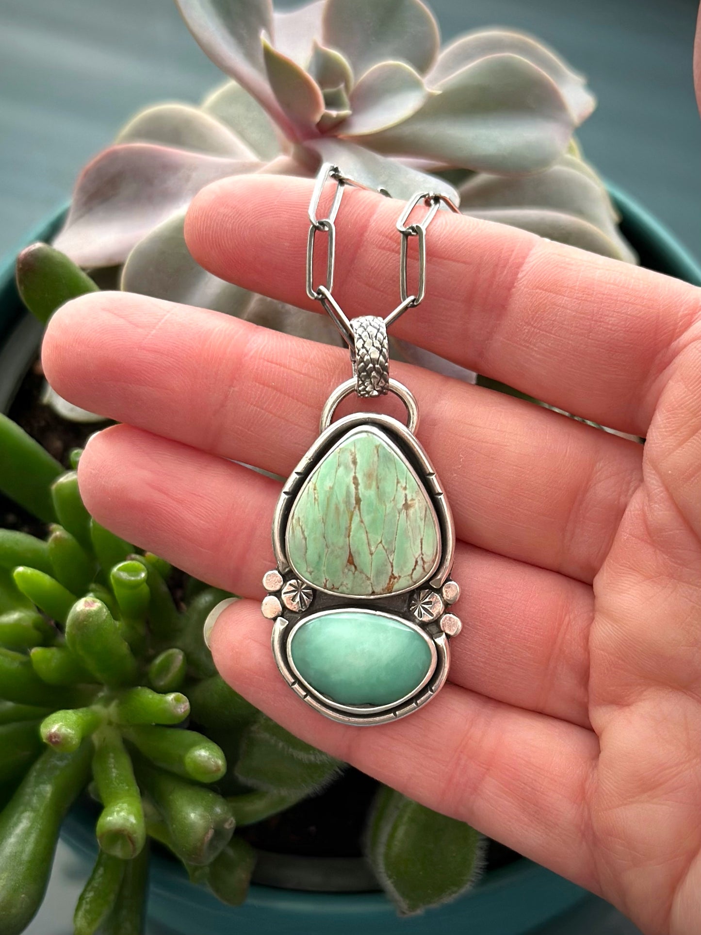 Australian Variscite + Desert Bloom Variscite Color Totem Pendant v2