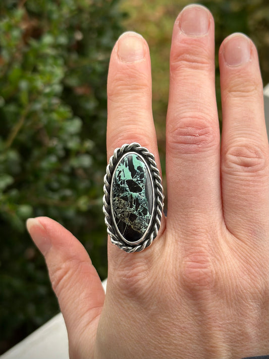 San Pedro Variscite Twist Ring in size 8.5
