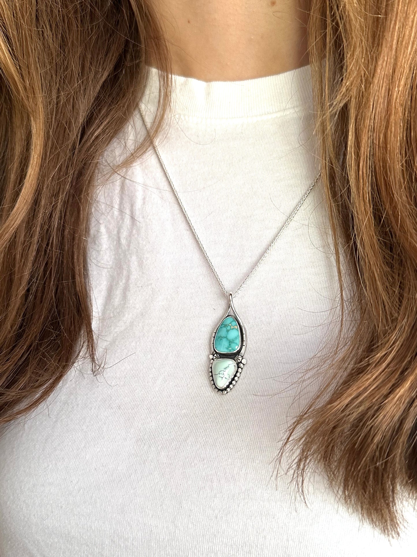 Fox Turquoise + Emerald Basin Variscite Wishbone Pendant