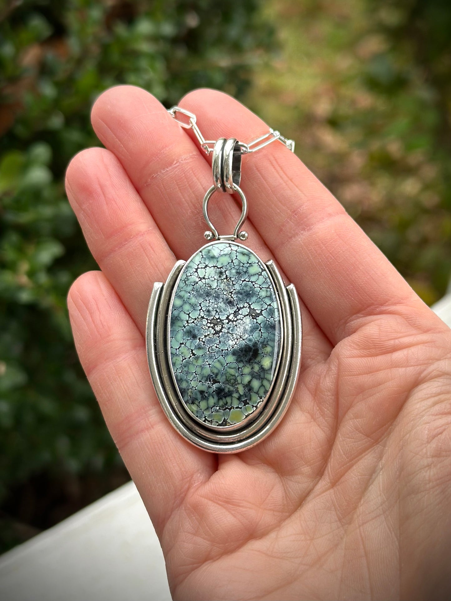 New Lander Variscite Art Deco Pendant Natural and High Grade