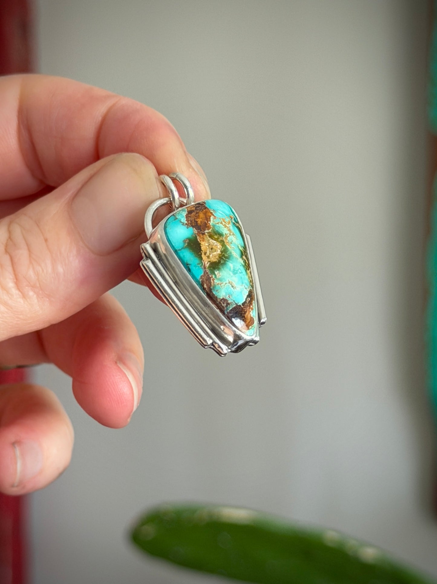 High Grade Royston Turquoise Art Deco Pendant