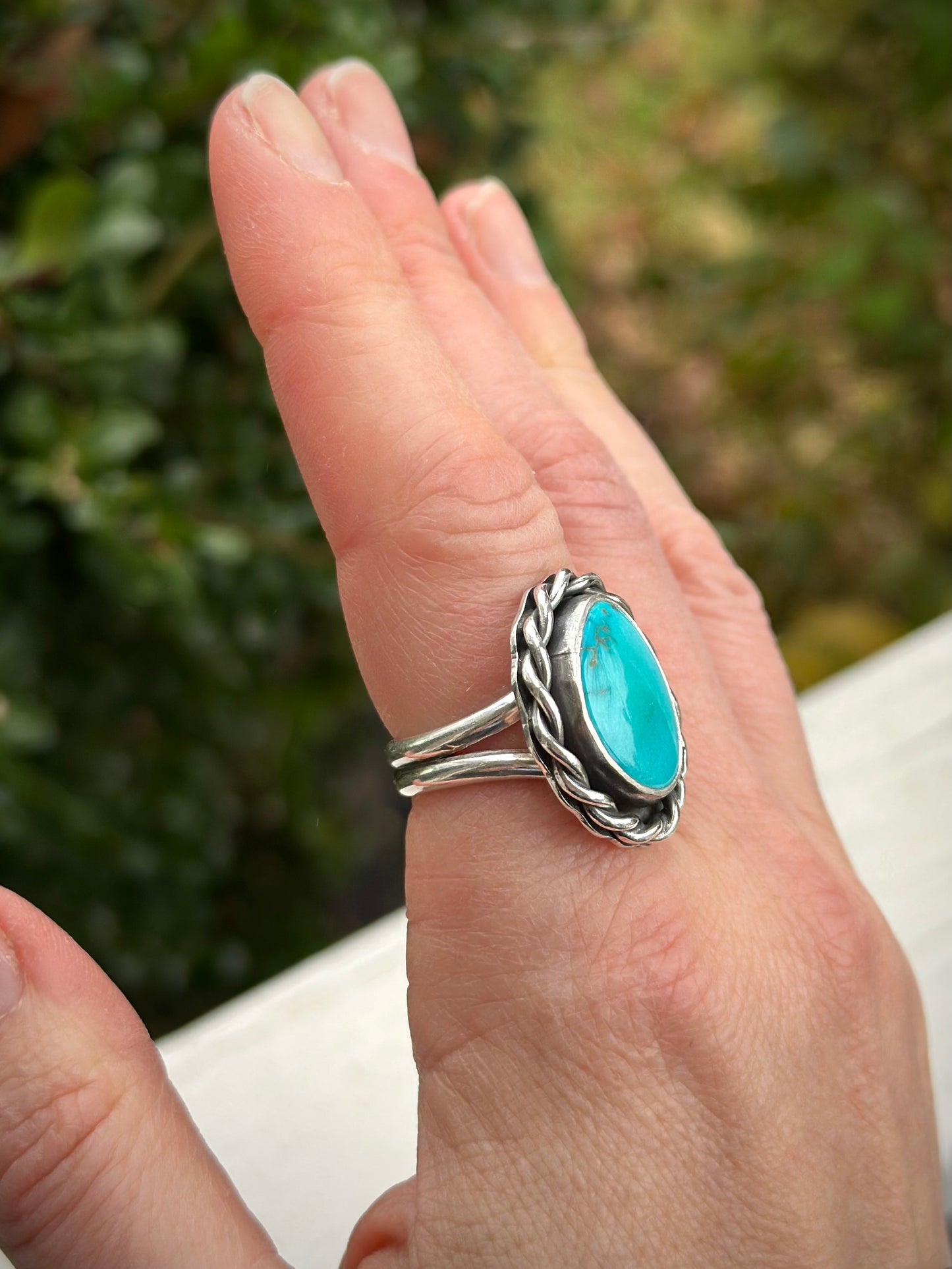 Sleeping Beauty Turquoise Twist Ring in size 8.5