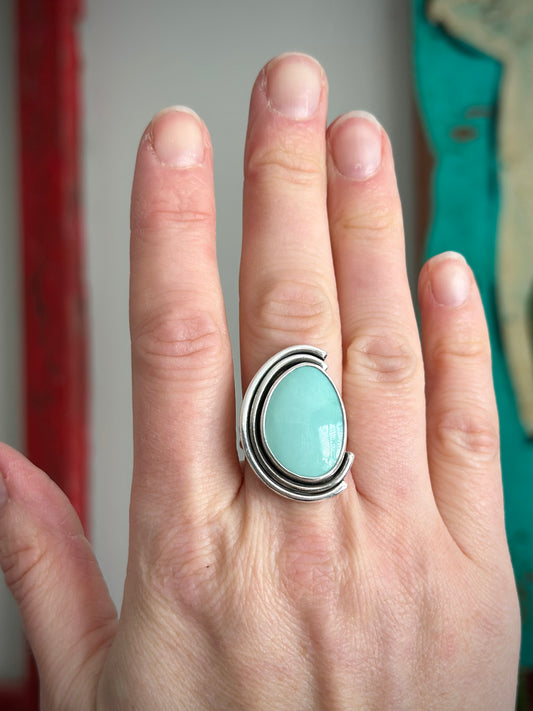 Pale Mint Desert Bloom Variscite Art Deco Ring in size 8.75