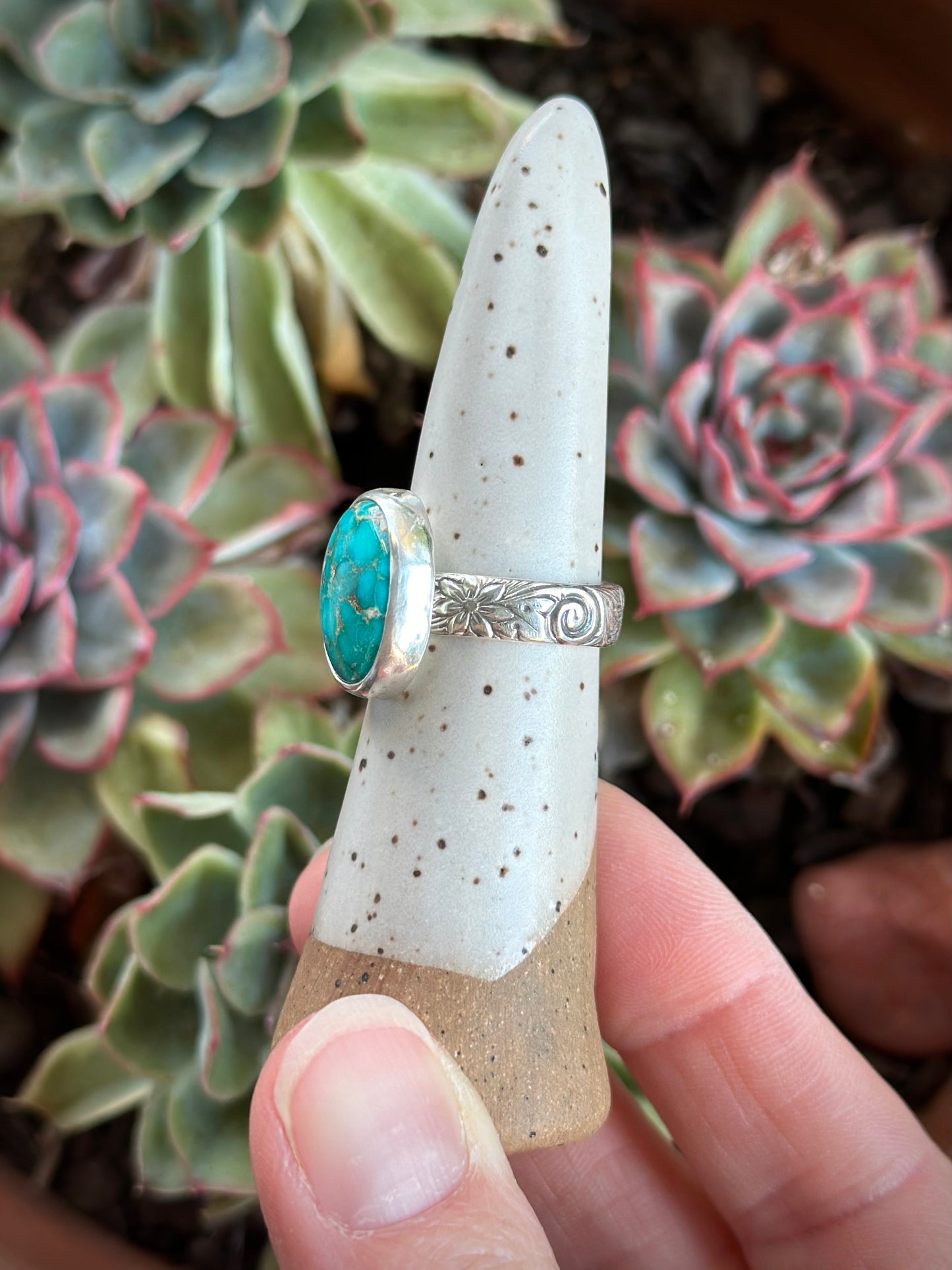 Emerald Valley Turquoise Ring Spiral Swirl Band in size 7.75