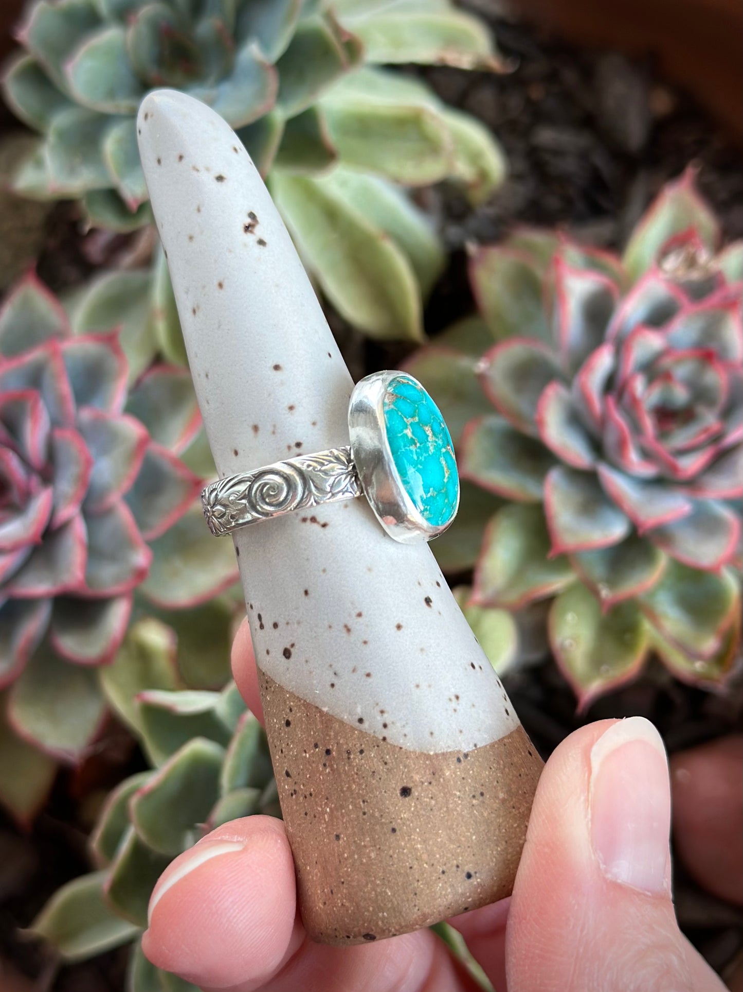 Emerald Valley Turquoise Ring Spiral Swirl Band in size 7.75