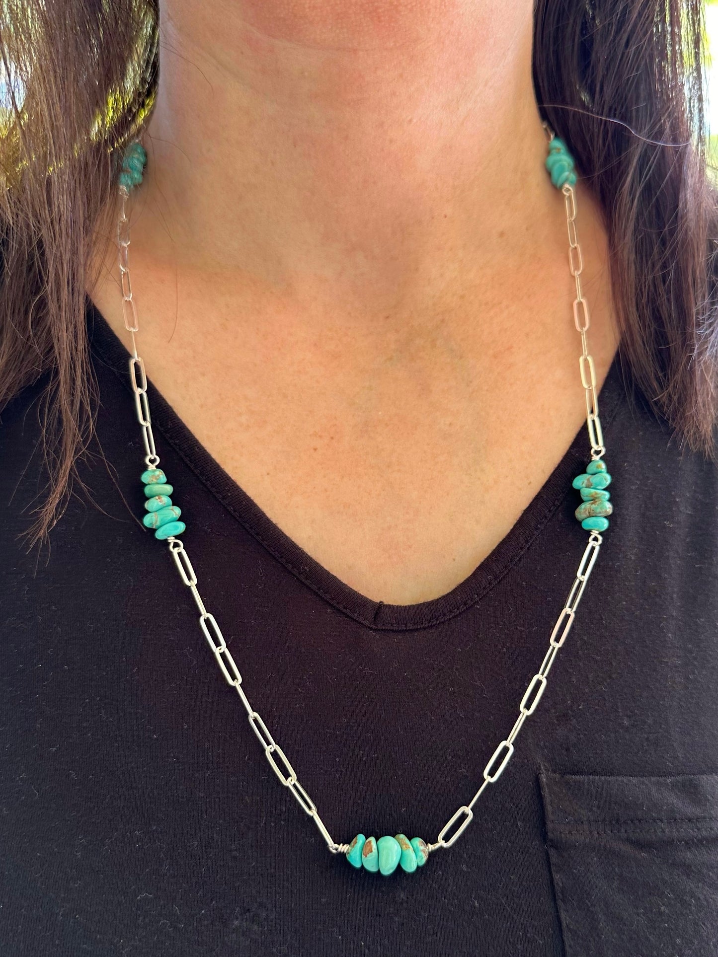 Sierra Nevada Turquoise Bead Paperclip Necklace