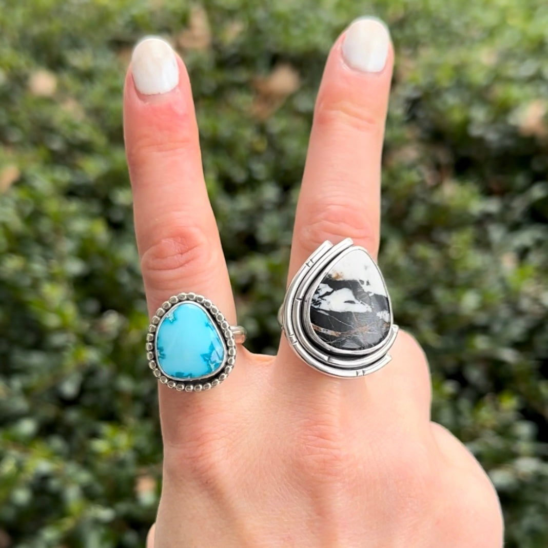 Fox Turquoise + White Buffalo Rings