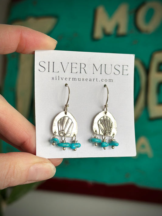 Fine Silver Seashell and Turquoise Earrings