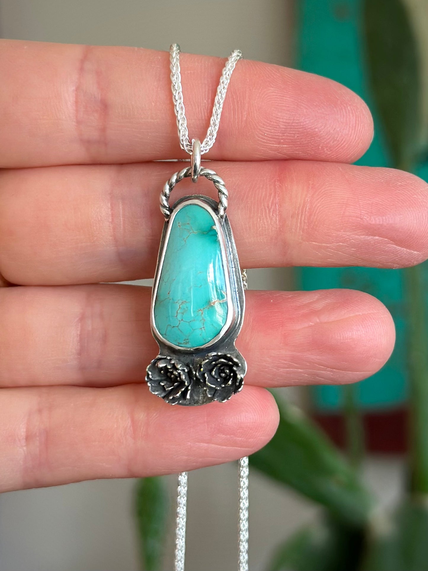 Natural Kingman Turquoise Double Flower Pendant