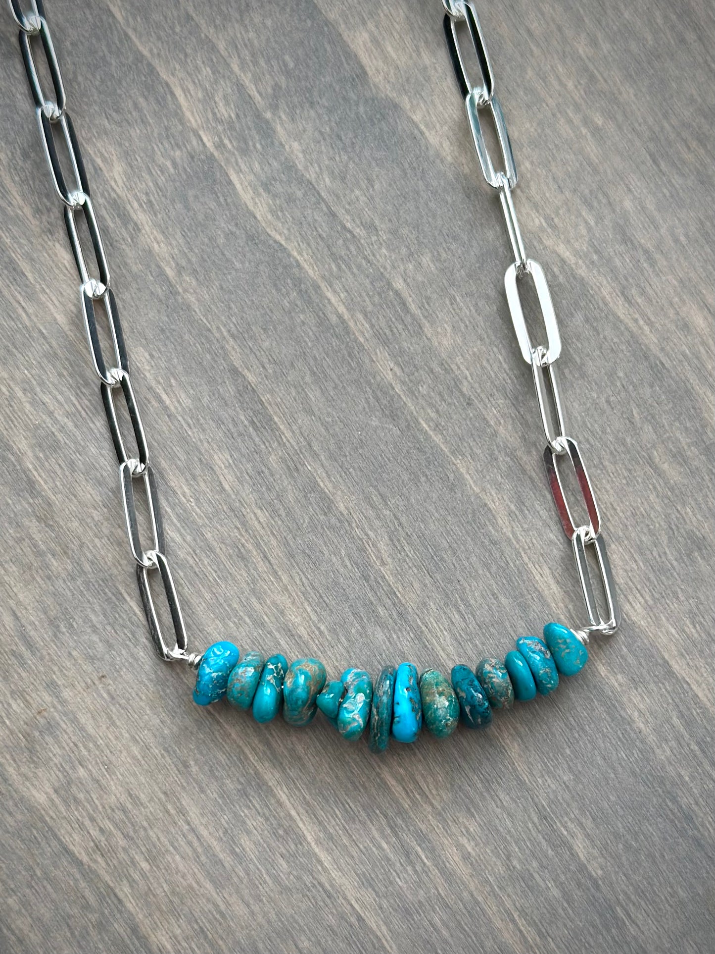 Sierra Nevada Turquoise Bead Paperclip Necklace Heavy v5