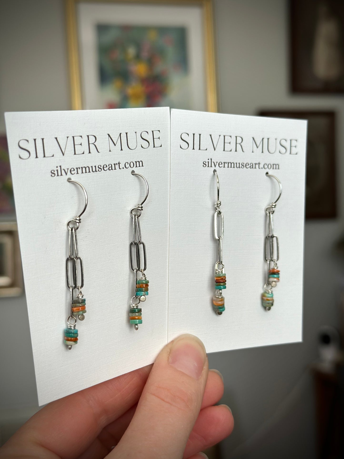 Spiny Oyster + Turquoise Heishi Bead Paperclip Earrings