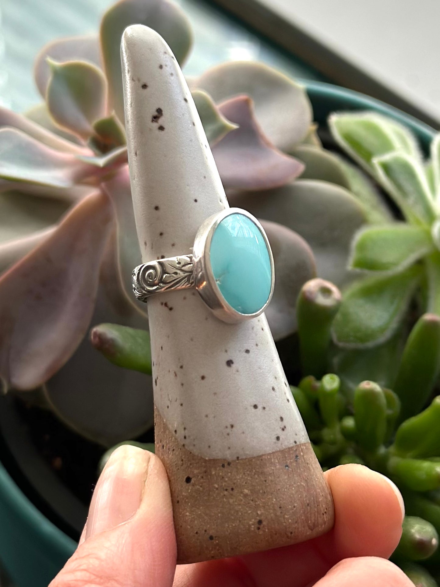 Pale Blue Fox Turquoise Ring in size 7.75