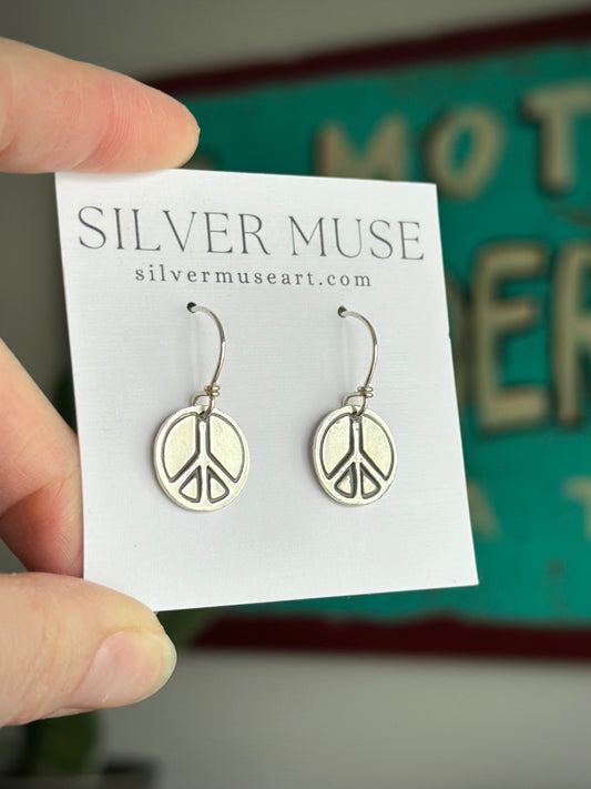 Fine Silver Peace Sign Earrings
