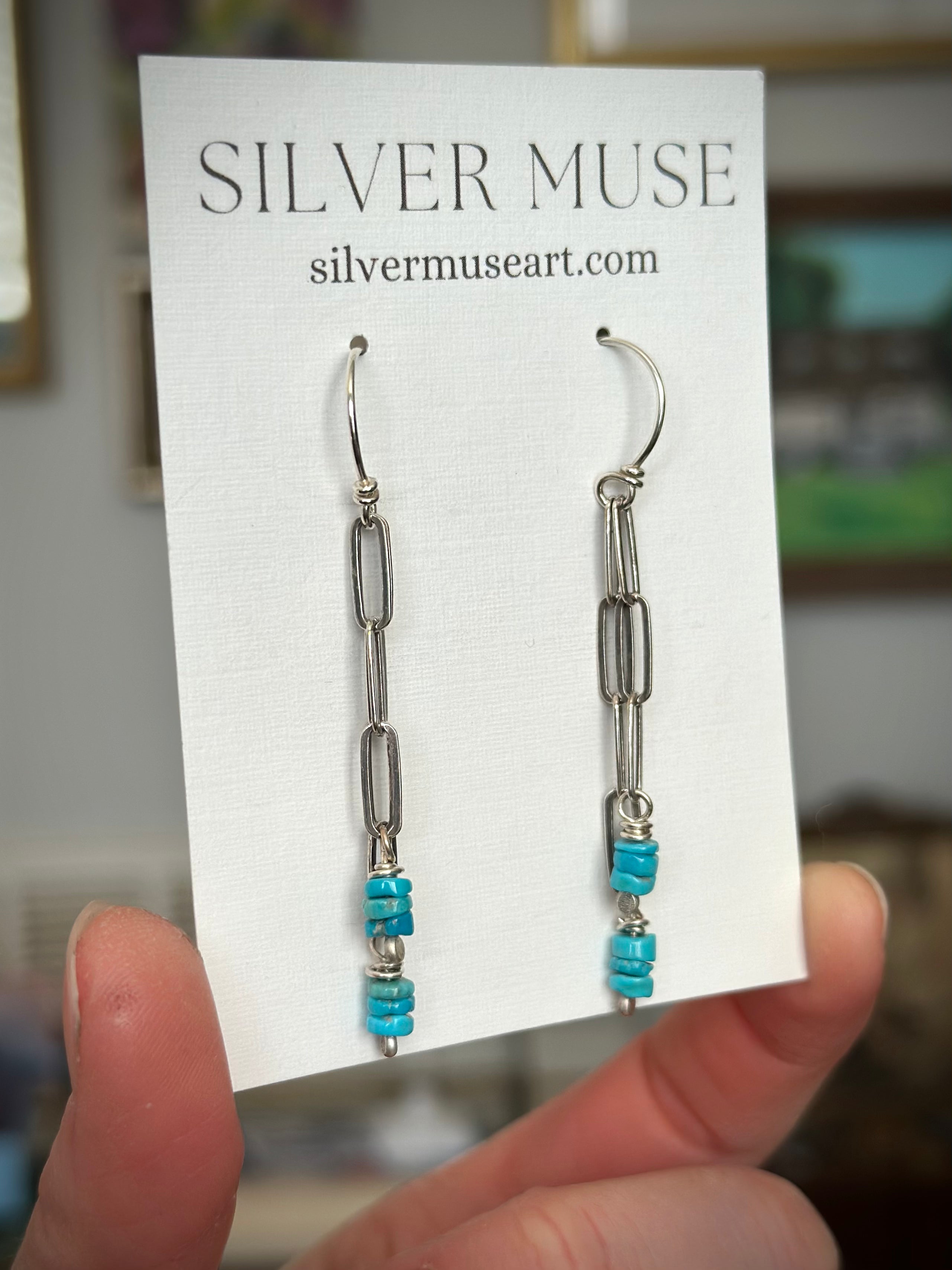 Blue Ridge Turquoise Heishi Bead Paperclip Earrings – Silver Muse