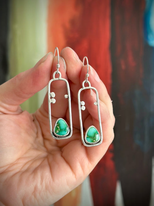 Sonoran Turquoise Rectangle Dotted Hoop Earrings in Green