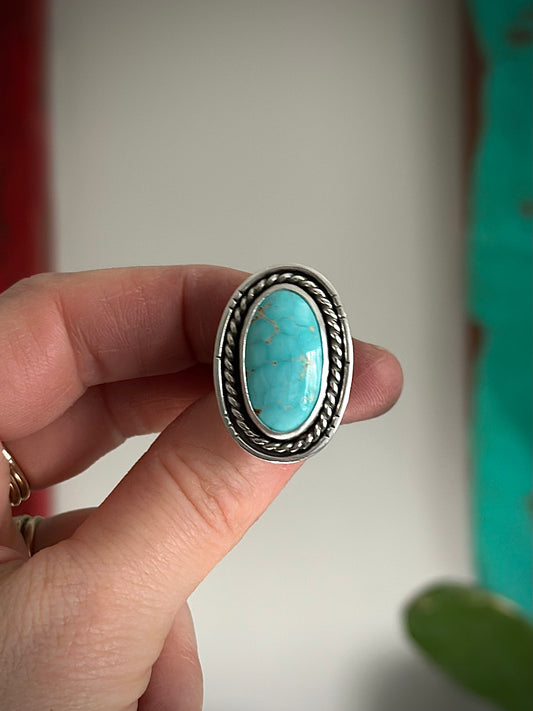 Natural Kingman Turquoise Twist Ring in size 6.75