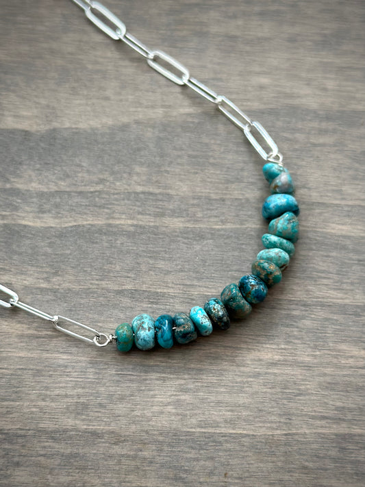 Sierra Nevada Turquoise Bead Paperclip Necklace Lightweight v3