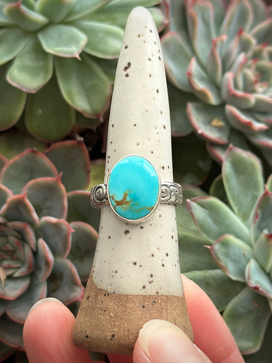 Kingman Gold Turquoise Swirl Spiral Ring