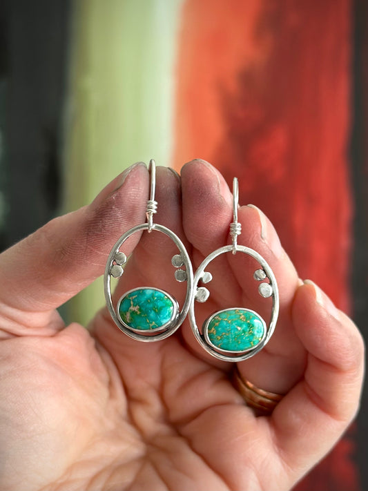 Small Dotted Sonoran Turquoise Hoop Earrings in Green