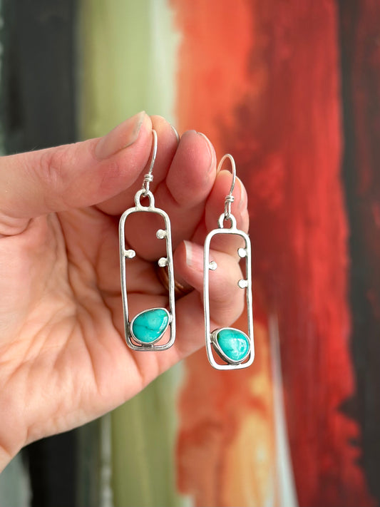 Sonoran Turquoise Rectangle Dotted Hoop Earrings in Blue