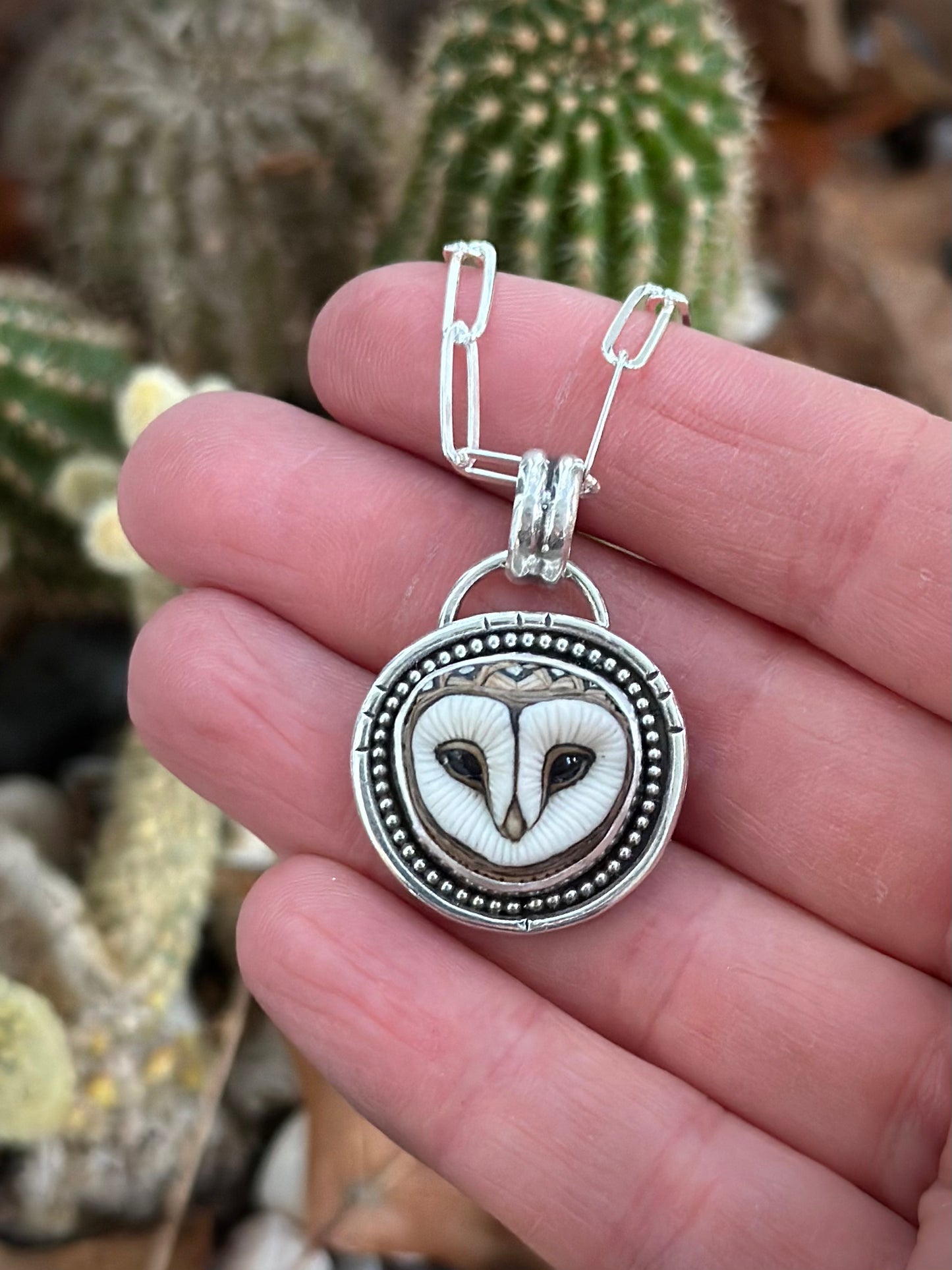 Laura Mears Barn Owl Face Pendant