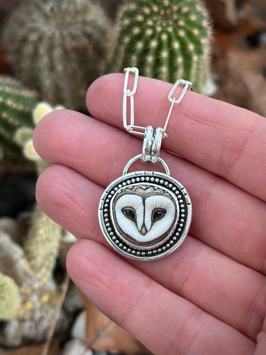 Laura Mears Barn Owl Face Pendant