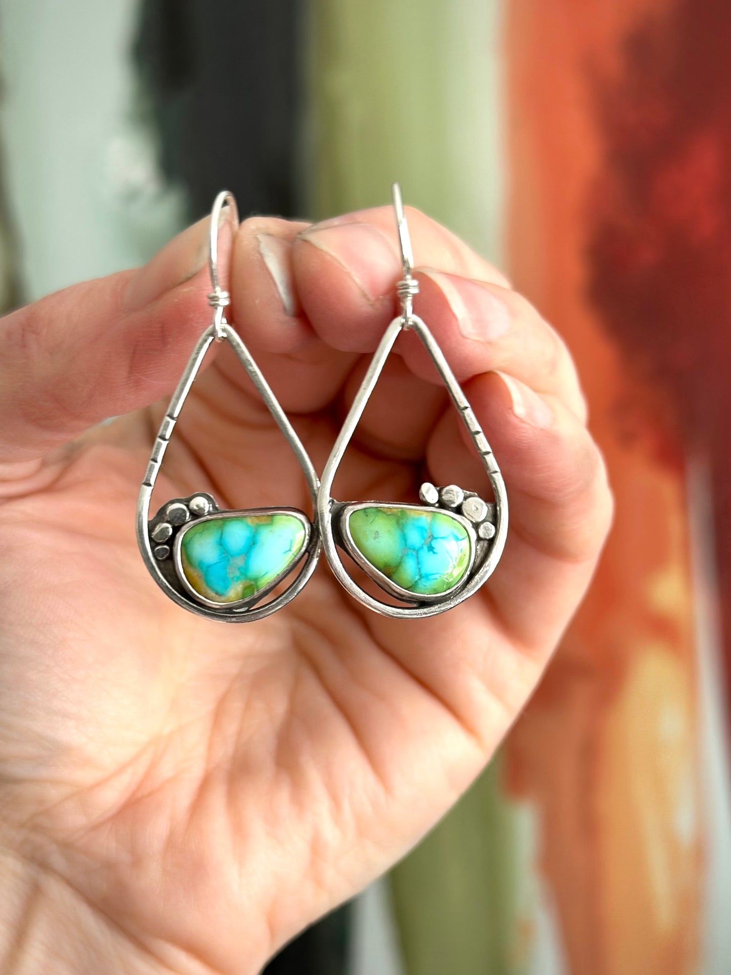 Sonoran Turquoise Teardrop Hoop Earrings in Blue-Green