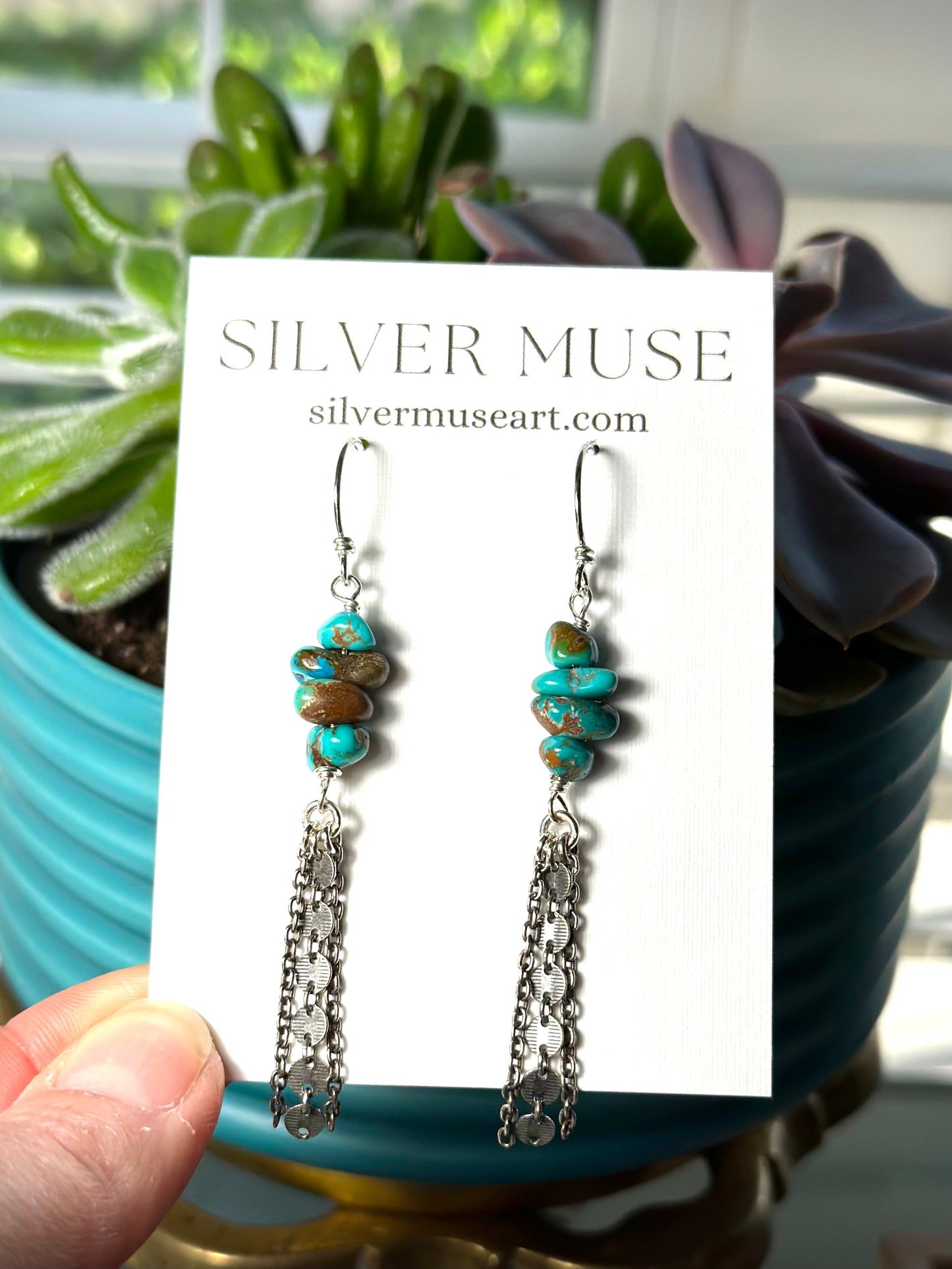 Sierra Nevada Turquoise Stack Earrings with Dark Silver Fringe v2