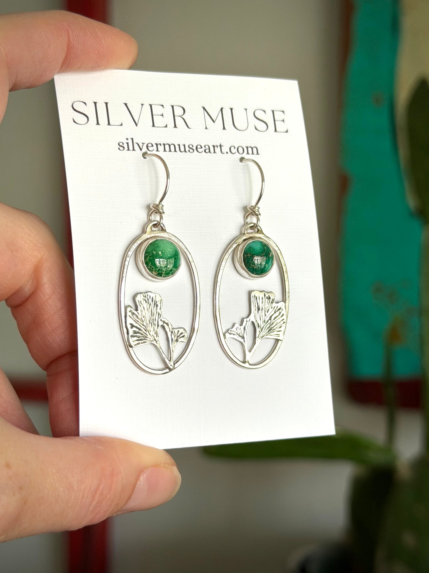 Emerald Valley Turquoise Ginkgo Hoop Dangle Earrings Green