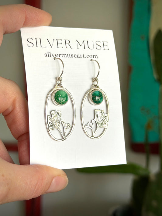 Emerald Valley Turquoise Ginkgo Hoop Dangle Earrings Green