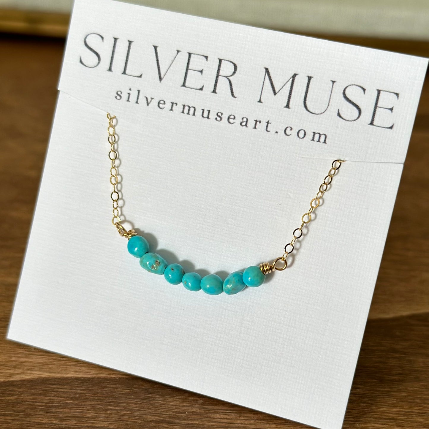 Blue Ridge Turquoise Bar Necklace in Gold Fill