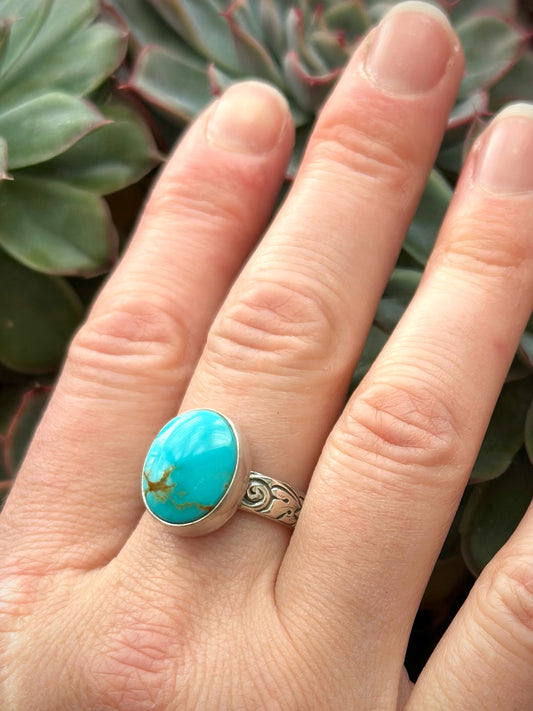 Kingman Gold Turquoise Swirl Spiral Ring