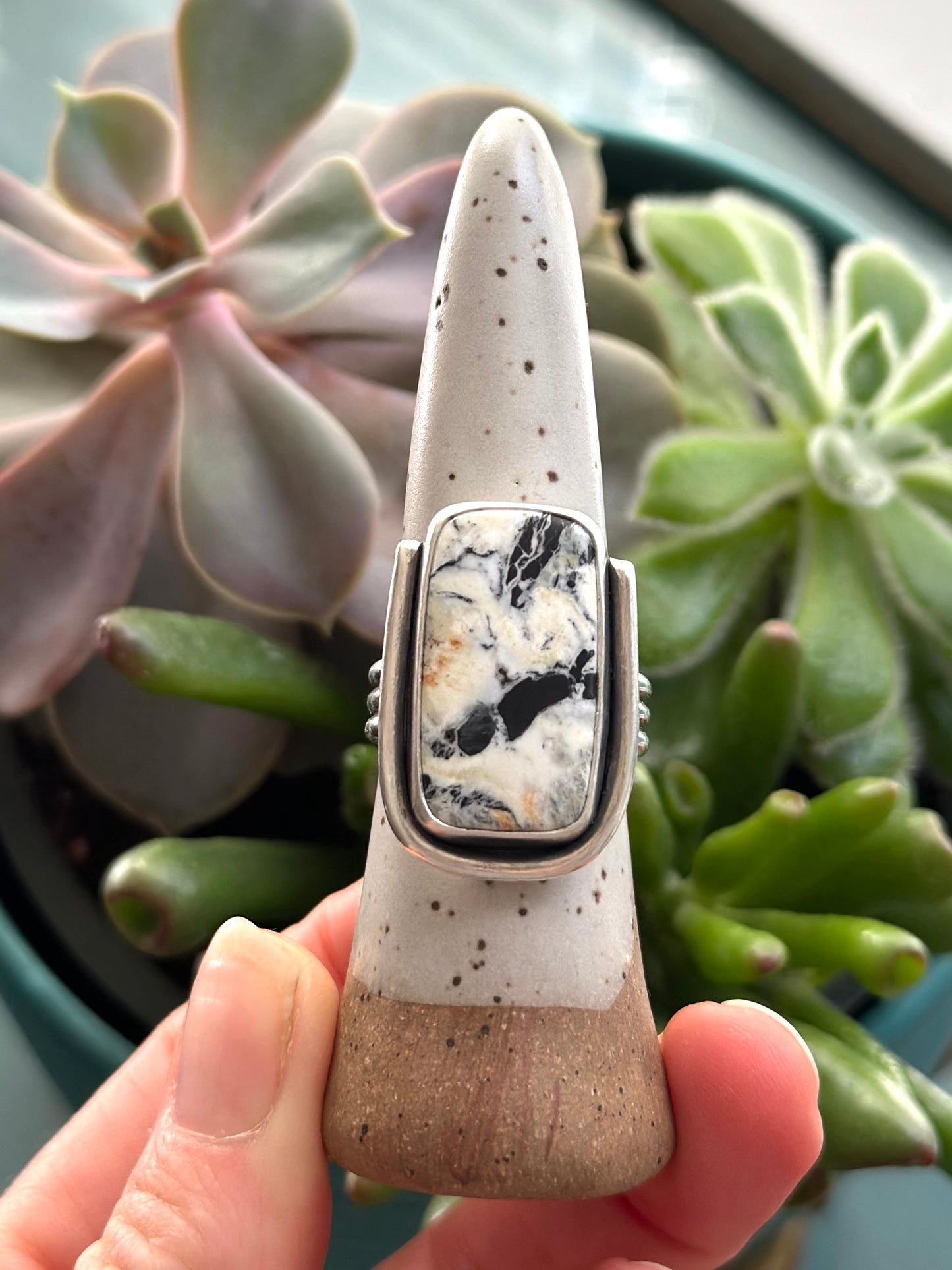 White Buffalo Art Deco Ring in size 10