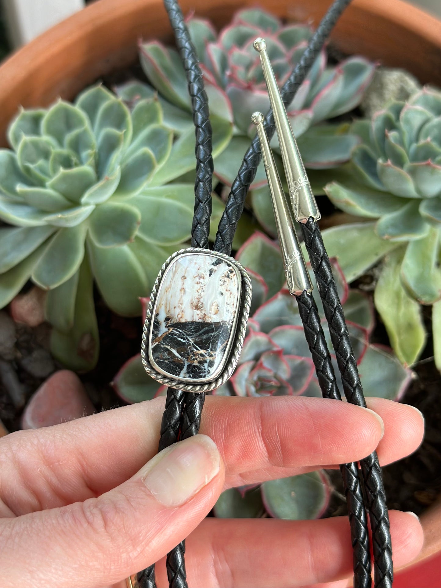 White Buffalo Bolo Tie in Black