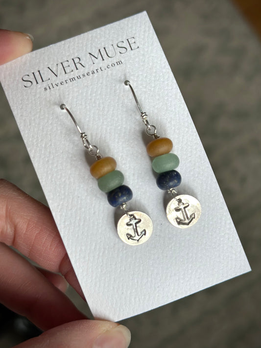 Gemstone Anchor Earrings