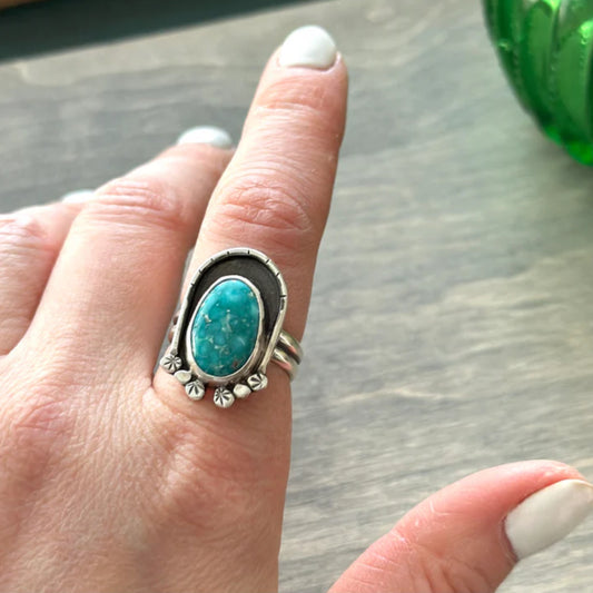 White Water Turquoise Arch Ring in size 8