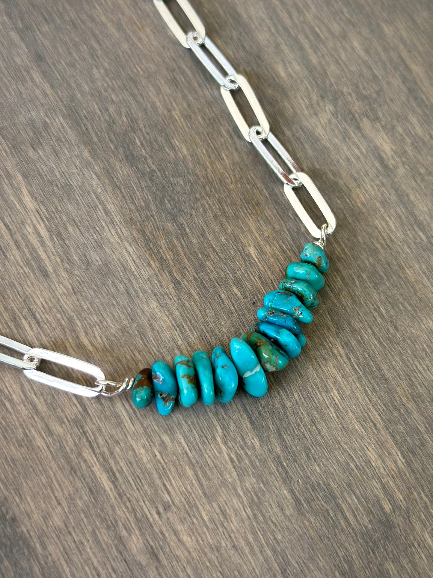 Light Sierra Nevada Turquoise Bead Paperclip Necklace in Deep Blue